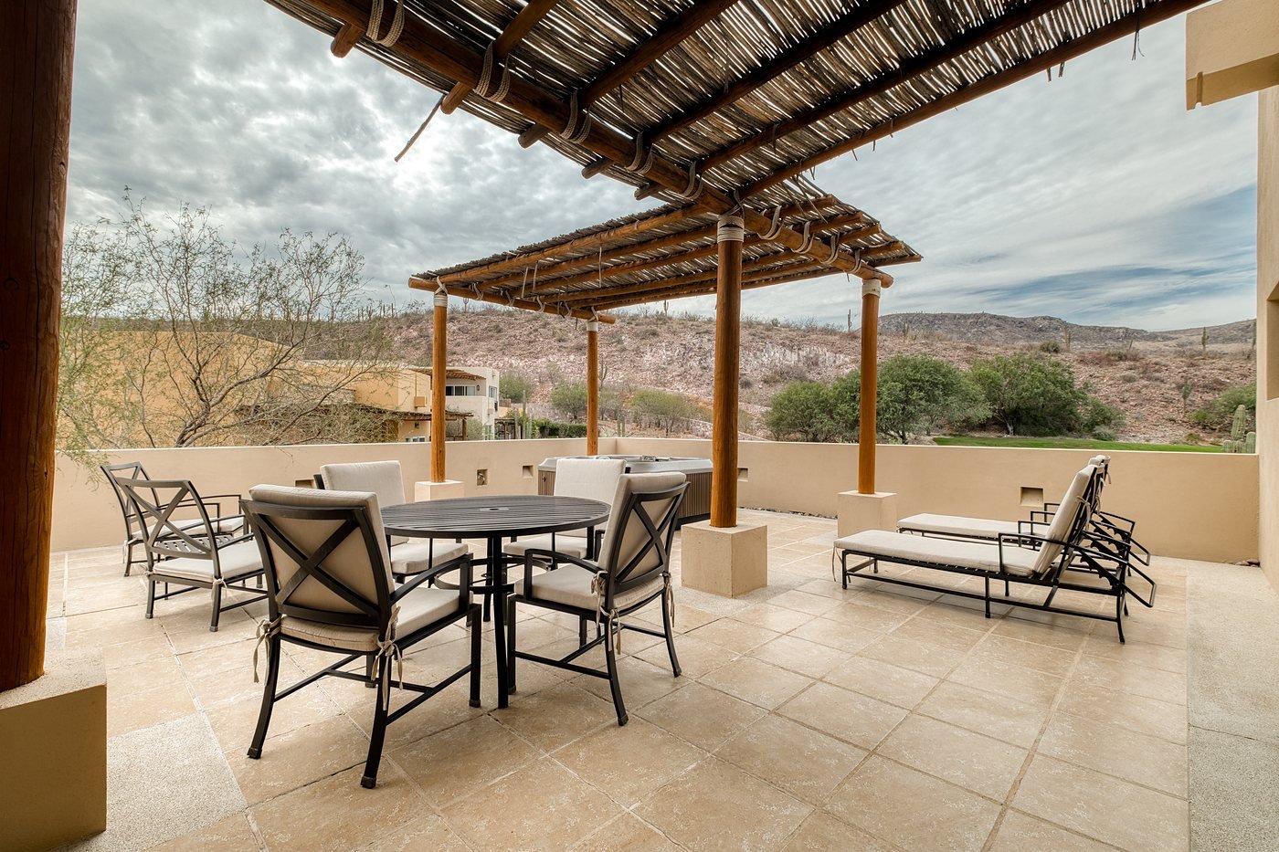 Terrace with pergola and dining table