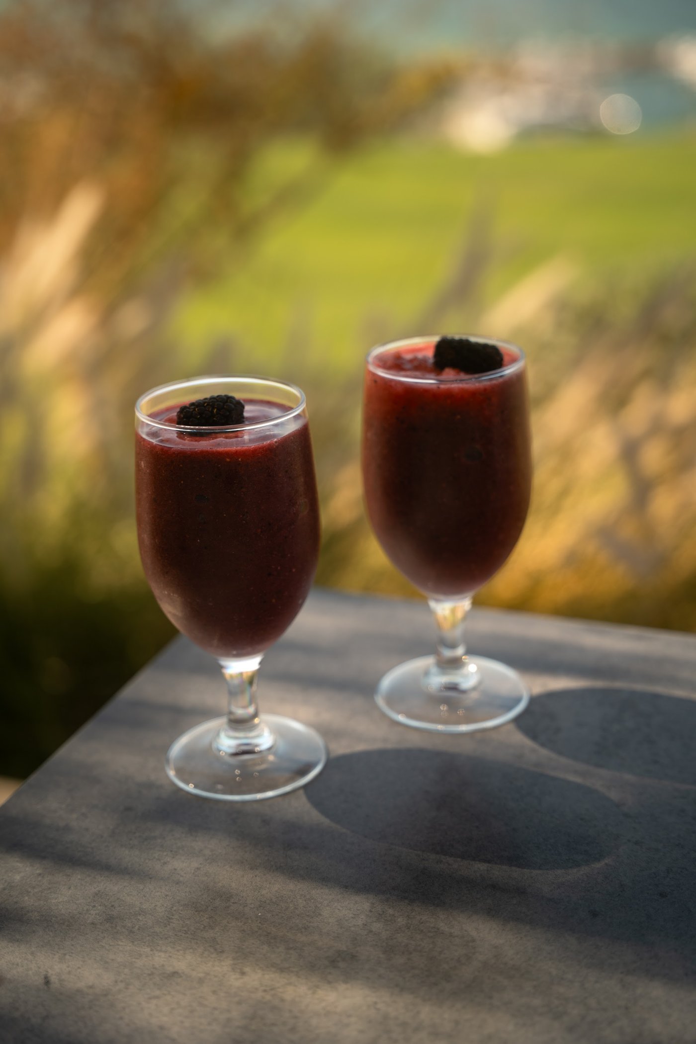 Two drinks on a terrace