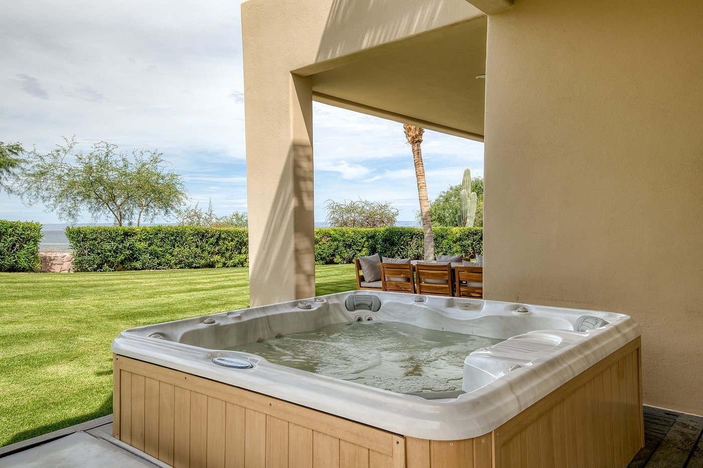 Outdoor hot tub in the villa garden